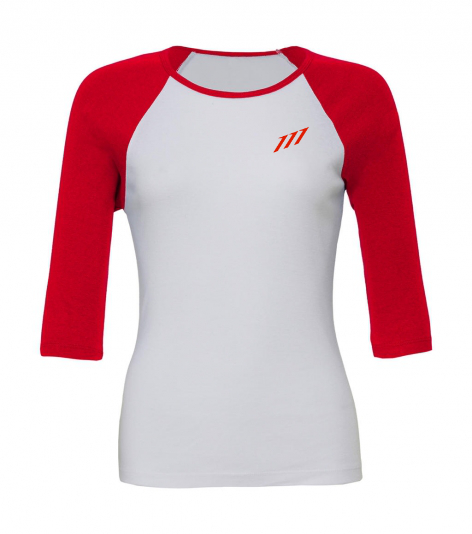 Červeno-bílé dámské tričko s drobnou výšivkou 111